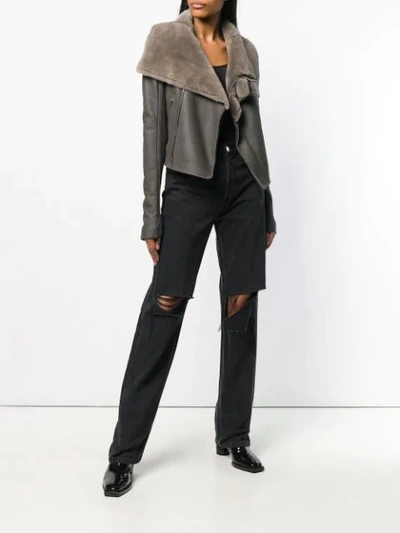Shop Rick Owens Fur Collar Leather Jacket In Grey