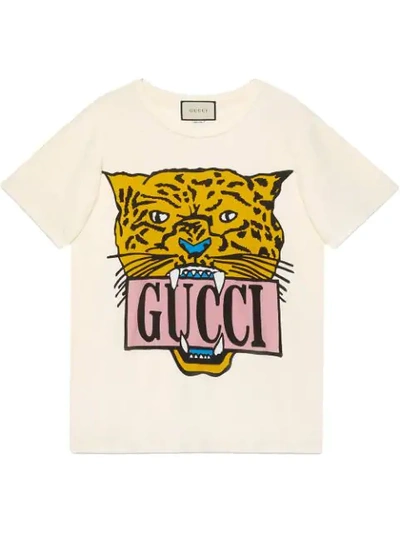 Shop Gucci Sequin Logo Oversized T-shirt In Neutrals