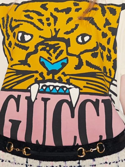 Shop Gucci Sequin Logo Oversized T-shirt In Neutrals