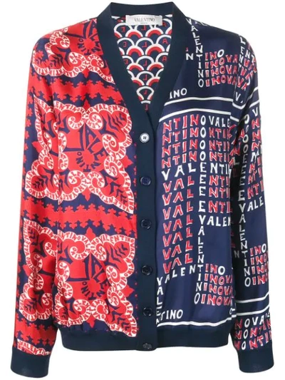 Shop Valentino Printed V-neck Cardigan In Blue