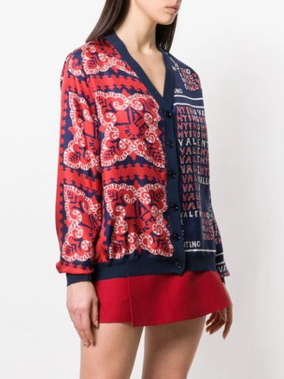 Shop Valentino Printed V-neck Cardigan In Blue