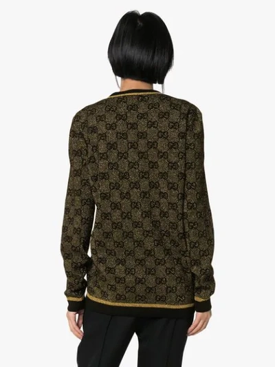 Shop Gucci V-neck Lurex Knit Gg Sweater In Black