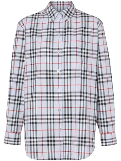 Shop Burberry Button-down Collar Vintage Check Shirt In Blue