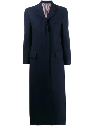 Shop Thom Browne Melton Wool Elongated Chesterfield Coat In Blue