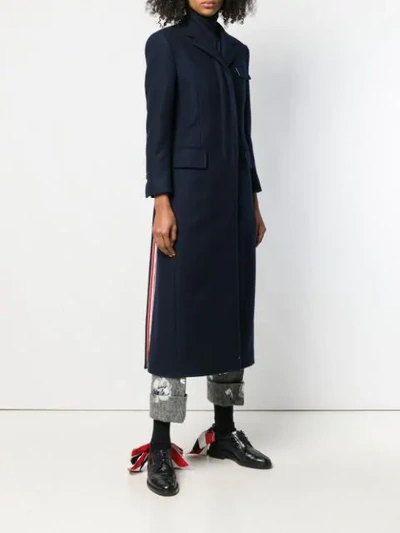 Shop Thom Browne Melton Wool Elongated Chesterfield Coat In Blue