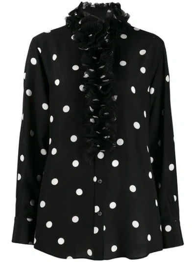 Shop Dolce & Gabbana Ruffled Collar Polka Dot Blouse In Black