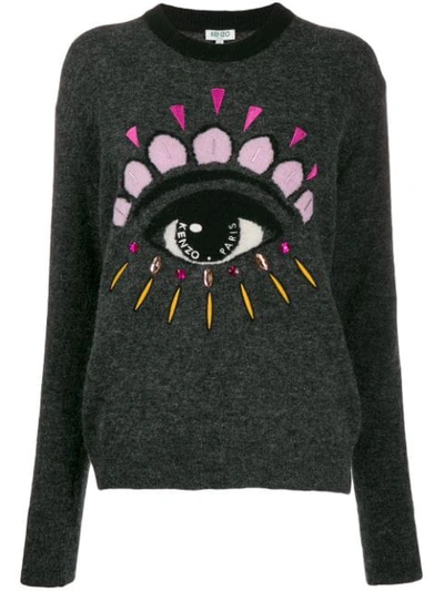 Shop Kenzo Eye Embellished Sweater In Grey