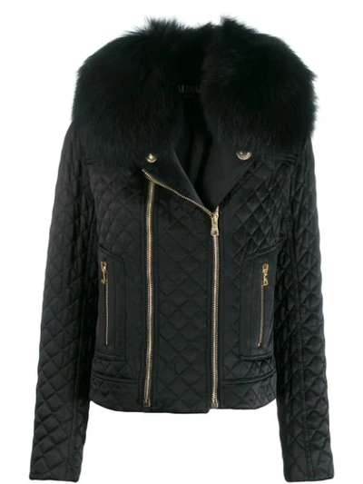 Shop Balmain Collared Quilted Jacket In 0pa - Black