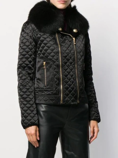 Shop Balmain Collared Quilted Jacket In 0pa - Black