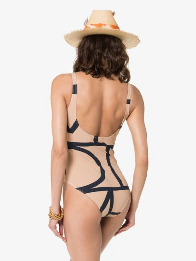 Shop Totême Nude And Black Positano Monogram Swimsuit In Neutrals