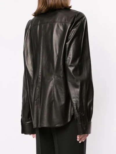 Shop Tom Ford Band Collar Leather Shirt In Black