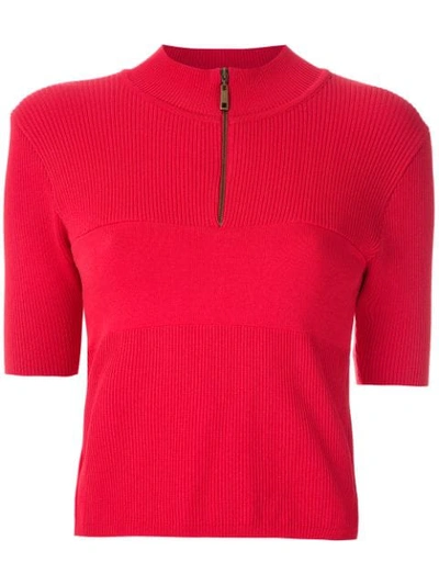 Shop Andrea Bogosian Funnel Neck Knit Blouse In Red