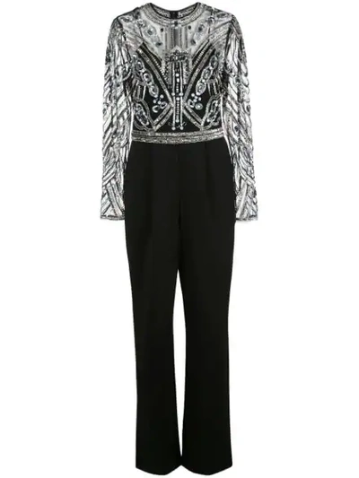 Shop Aidan Mattox Sequinned Panel Jumpsuit In Navy