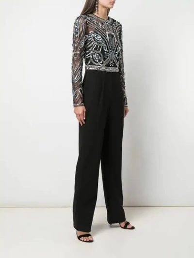 Shop Aidan Mattox Sequinned Panel Jumpsuit In Navy