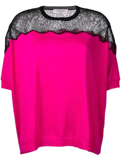 Shop Valentino Scalloped Lace Top - Pink