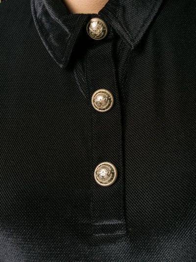 Shop Balmain Velvet Piqué Polo Shirt In Black