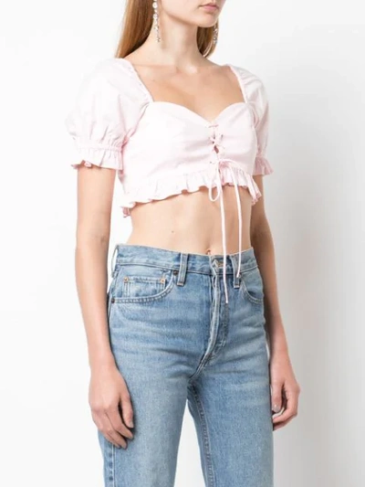 Shop Callipygian Lace-up Crop Top In Pink