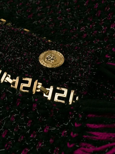 Shop Versace Tweed Fringed Jacket In Black