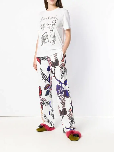 Shop Stine Goya Floral Straight Trousers In White