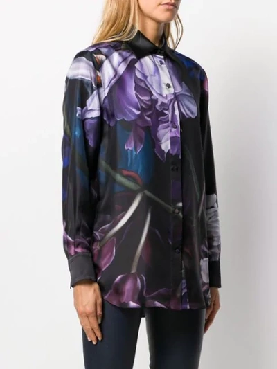 Shop Roberto Cavalli Floral Graphic Print Shirt In Black