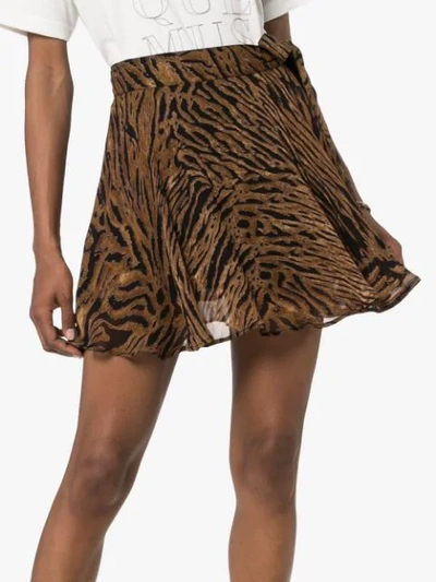 Shop Ganni Tiger Print Midi Skirt In Brown
