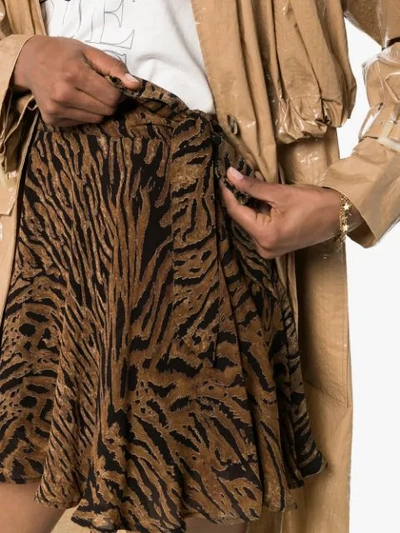 Shop Ganni Tiger Print Midi Skirt In Brown