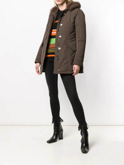 Shop Woolrich Short Fur Detail Coat - Brown