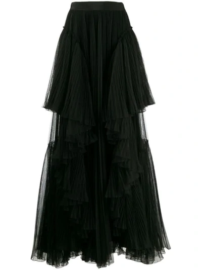Alberta Ferretti Ruffled Trim Skirt In Black