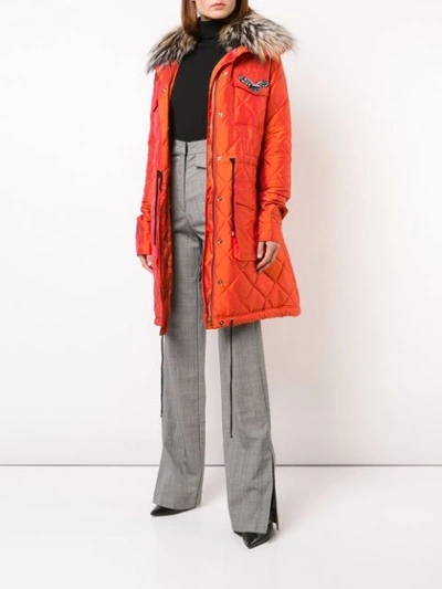 Shop Nicole Miller Puffer Coat In Orange