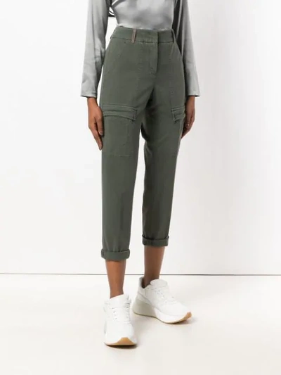 Shop Peserico Cropped Cargo Trousers - Green