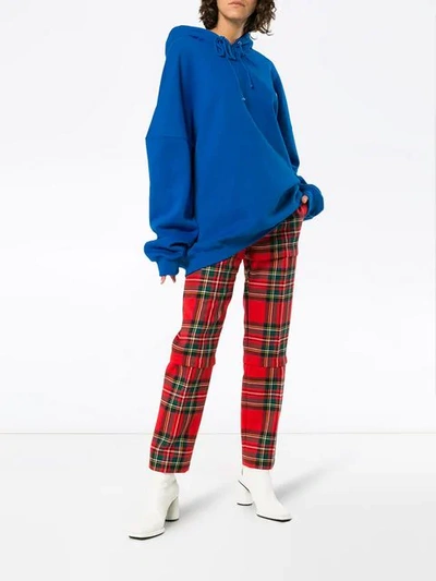 Shop We11 Done Blue Oversized Logo Patch Cotton Hoodie
