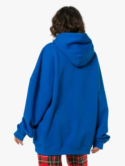 Shop We11 Done Blue Oversized Logo Patch Cotton Hoodie