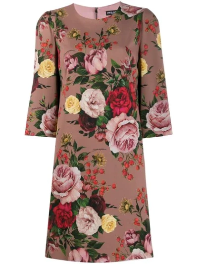 Shop Dolce & Gabbana Floral Print Shift Dress In Pink