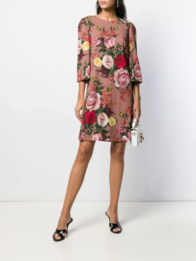 Shop Dolce & Gabbana Floral Print Shift Dress In Pink
