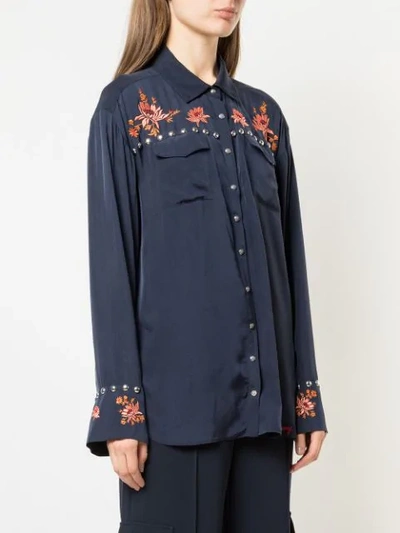Shop Cinq À Sept Lexi Floral Embroidered Shirt In Blue