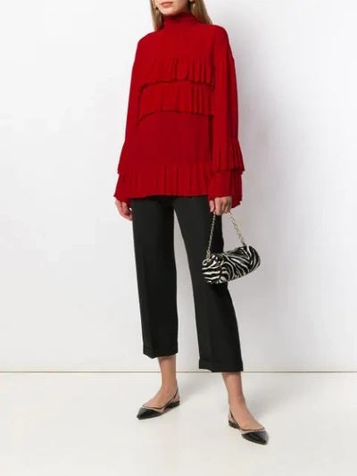 Shop Valentino Frilled Silk Top In Red