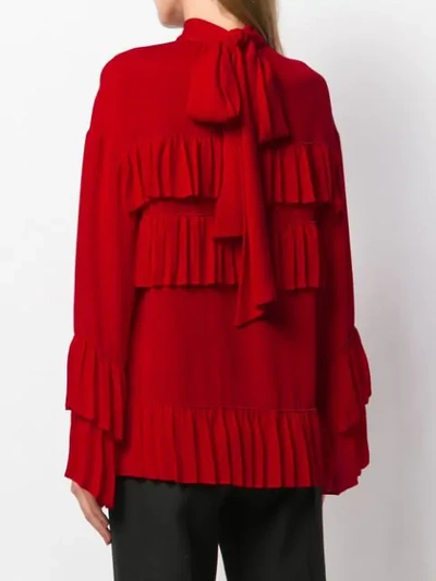 Shop Valentino Frilled Silk Top In Red