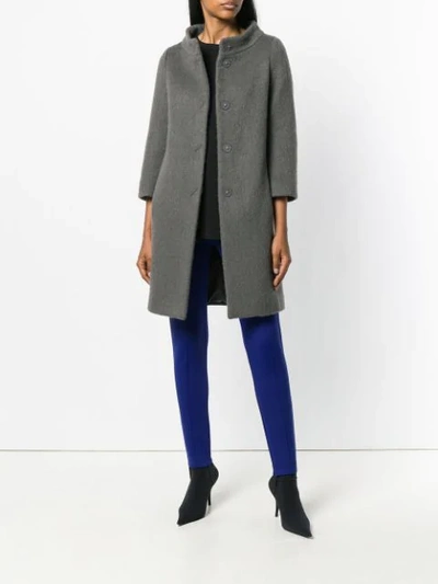 Shop Herno Cropped Sleeve Overcoat In Grey