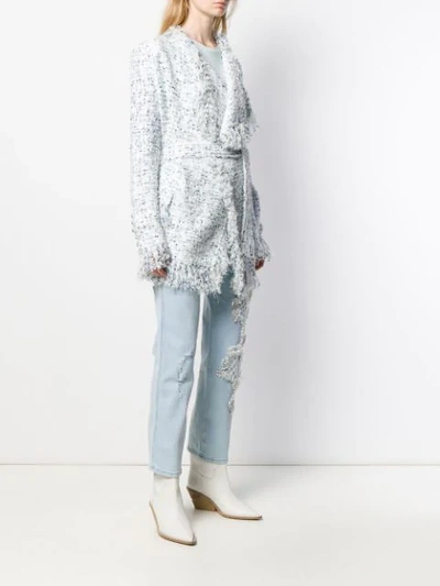 Shop Balmain Tweed Fringed Cardigan In White