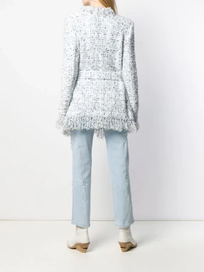 Shop Balmain Tweed Fringed Cardigan In White