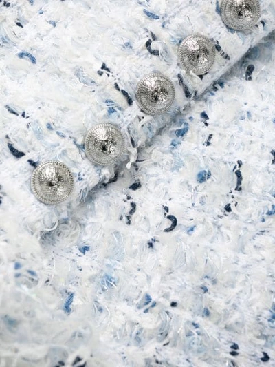 Shop Balmain Tweed Fringed Cardigan In White