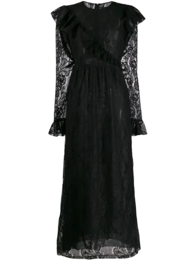 Shop Giambattista Valli Long Lace Dress In Black