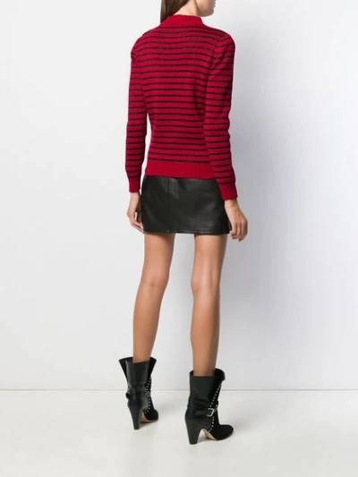 Shop Saint Laurent Striped Knitted Jumper In Red