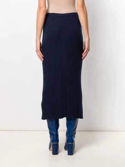 Shop Allude Ribbed Knit Midi Skirt In 17 Navy