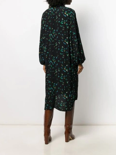 Shop Ganni Floral Print Shirt Dress In Black