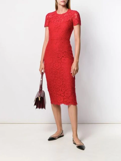 Shop Valentino Lace Overlay Dress In Red