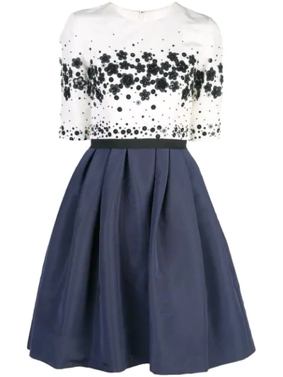 Shop Carolina Herrera Sequined Flared Silk Dress In Blue