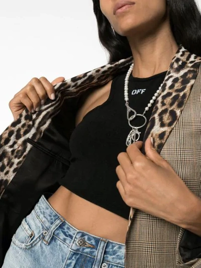 Shop R13 Leopard-print Lapel Check Blazer In Brown