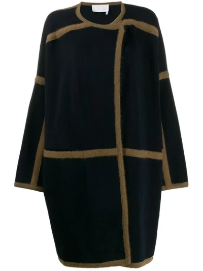 Shop Chloé Contrast Trims Oversized Coat In Blue