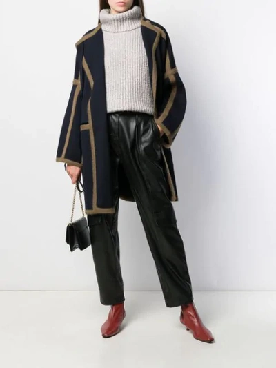 Shop Chloé Contrast Trims Oversized Coat In Blue